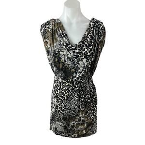 Laundry by Design Animal Print Cowl Neck Sleeveless Mini Tank Sheath Dress Sz 4